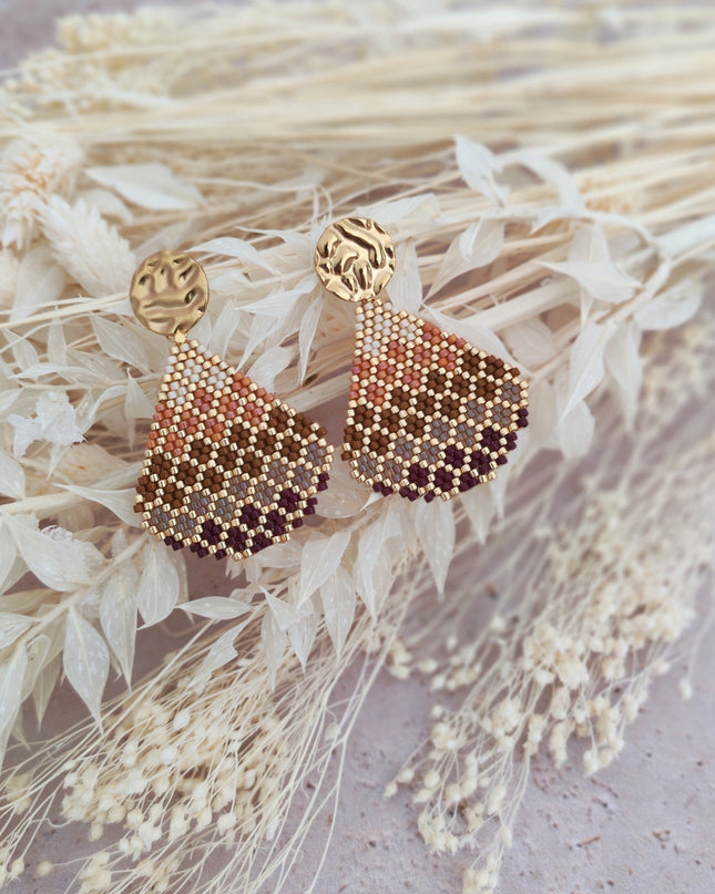 Boucles d'oreilles bohème perlée terracotta Marina